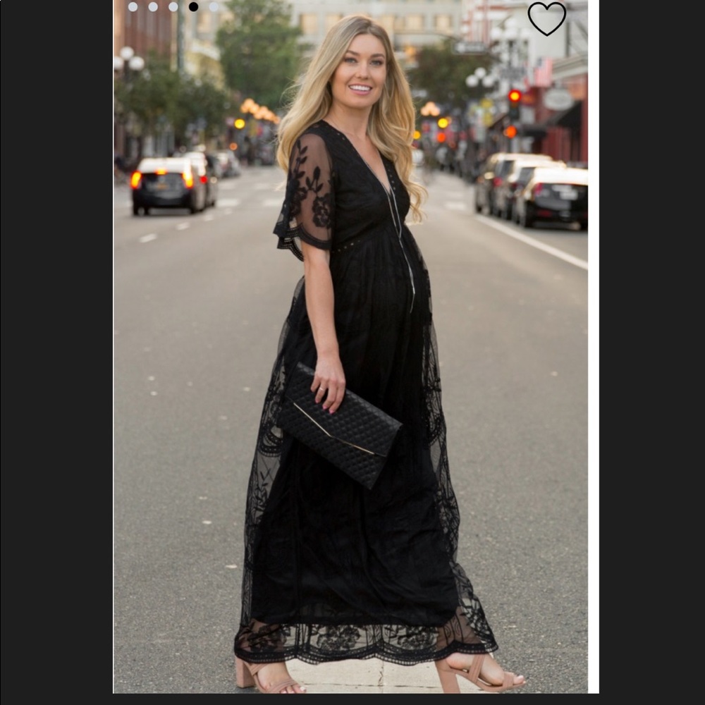 Lace Mesh Overlay Maternity Maxi Dress NWOT